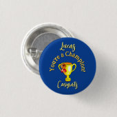 Aangepaste naam Gefeliciteerd Kampioen Trofee Ronde Button 3,2 Cm (Voorkant /achterkant)