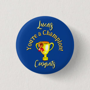 Aangepaste naam Gefeliciteerd Kampioen Trofee Ronde Button 3,2 Cm