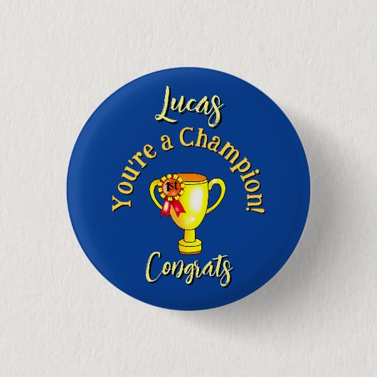 Aangepaste naam Gefeliciteerd Kampioen Trofee Ronde Button 3,2 Cm (Voorkant)
