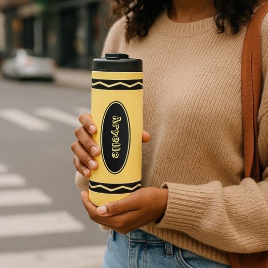 Aangepaste naam Gele Crayon Travel Mug Drink Tumbl Thermosbeker