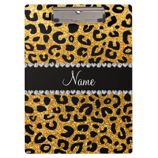 Aangepaste naam gele glitter cheetah afdruk klembord (Voorkant)