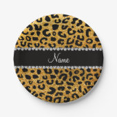 Aangepaste naam gele glitter cheetah afdruk papieren bordje (Voorkant)