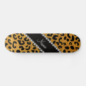 Aangepaste naam gele glitter cheetah afdruk persoonlijk skateboard (Horizontaal)