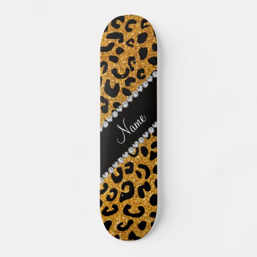 Aangepaste naam gele glitter cheetah afdruk persoonlijk skateboard (Voorkant)