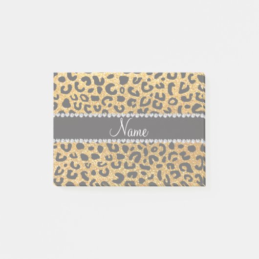 Aangepaste naam gele glitter cheetah afdruk post-it® notes (Voorkant)