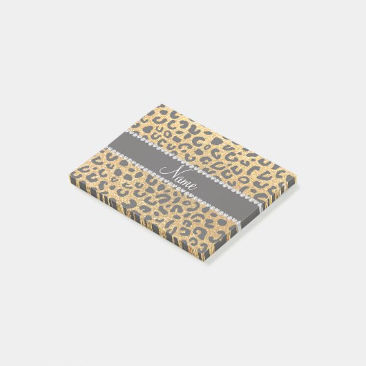 Aangepaste naam gele glitter cheetah afdruk post-it® notes (Schuin)