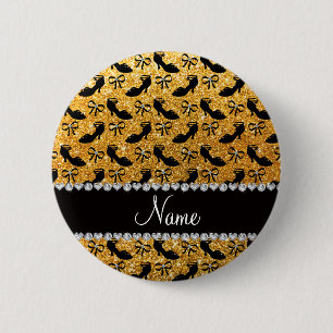 Aangepaste naam gele glitter fancy schoenen bogen ronde button 5,7 cm