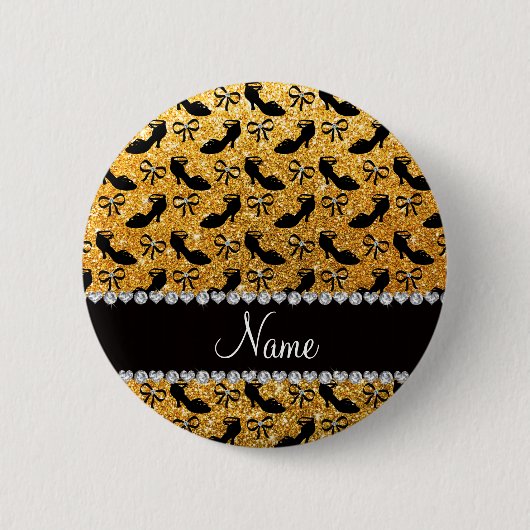 Aangepaste naam gele glitter fancy schoenen bogen ronde button 5,7 cm (Voorkant)