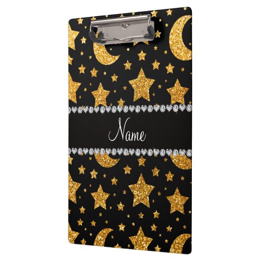 Aangepaste naam gele glitter sterren en manen klembord (Links)