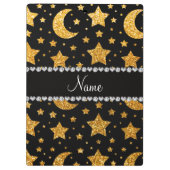 Aangepaste naam gele glitter sterren en manen klembord (Achterkant)