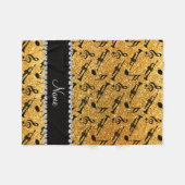 Aangepaste naam gele glitter trompets muzieknoten fleece deken (Voorkant (Horizontaal))