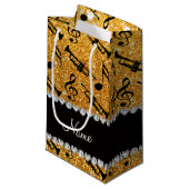 Aangepaste naam gele glitter trompets muzieknoten klein cadeauzakje (Voorkant Gekanteld)