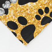 Aangepaste naam gele glitter zwarte hondenpoten fleece deken (Hoek)