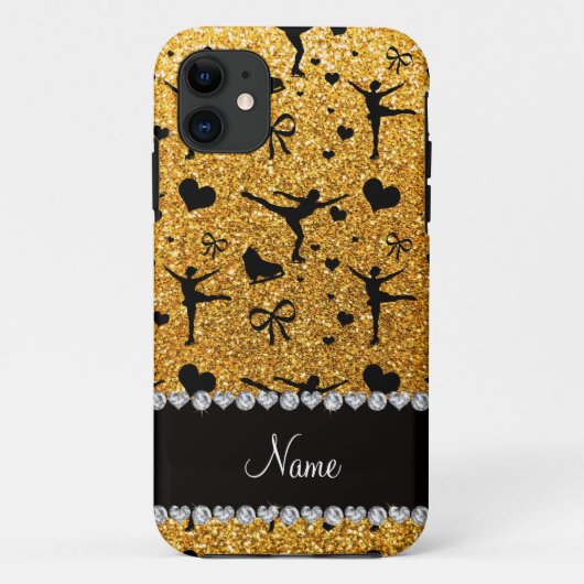 Aangepaste naam gele glitterfiguur skatting Case-Mate iPhone case (Achterkant)