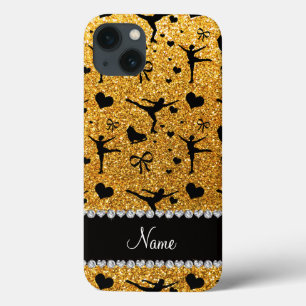 Aangepaste naam gele glitterfiguur skatting iPhone 13 hoesje