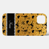 Aangepaste naam gele glitterfiguur skatting Case-Mate iPhone case (Achterkant (horizontaal))