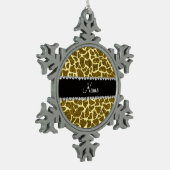 Aangepaste naam gele glittergiraffe tin sneeuwvlok ornament (Links)