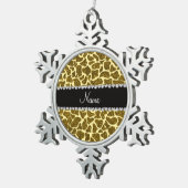 Aangepaste naam gele glittergiraffe tin sneeuwvlok ornament (Rechts)