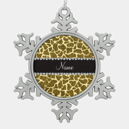 Aangepaste naam gele glittergiraffe tin sneeuwvlok ornament (Voorkant)