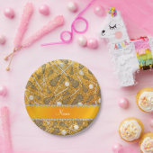 Aangepaste naam gele glitterlacrossesticks papieren bordje (Feest)