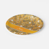 Aangepaste naam gele glitterlacrossesticks papieren bordje (Gekanteld)