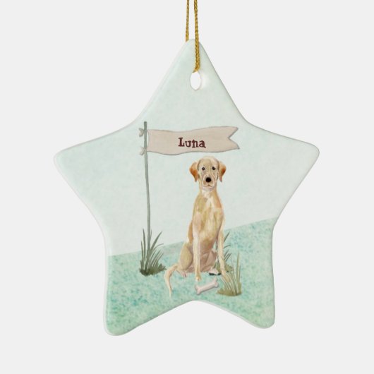 Aangepaste naam gele labdoosje keramisch ornament (Rechts)