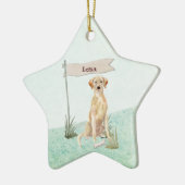 Aangepaste naam gele labdoosje keramisch ornament (Links)