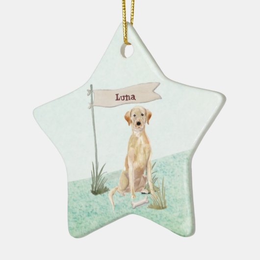 Aangepaste naam gele labdoosje keramisch ornament (Links)