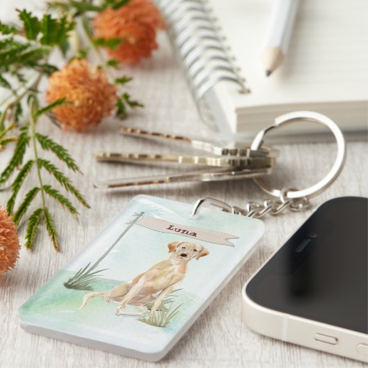 Aangepaste naam gele labdoosje sleutelhanger (Voorkant Rechts)