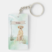 Aangepaste naam gele labdoosje sleutelhanger (achterkant)