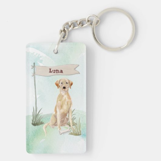 Aangepaste naam gele labdoosje sleutelhanger (achterkant)