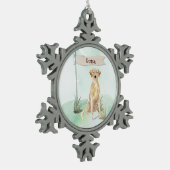 Aangepaste naam gele labdoosje tin sneeuwvlok ornament (Links)