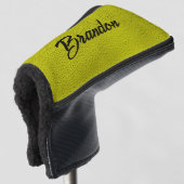 Aangepaste naam gele leder golfheadcover (3/4 voorkant)