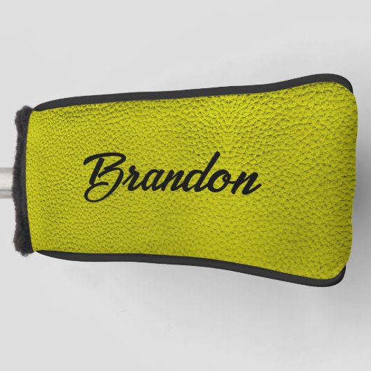 Aangepaste naam gele leder golfheadcover (Voorkant)