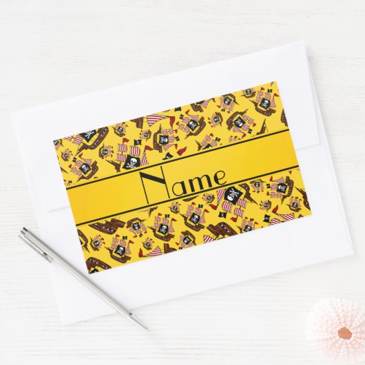 Aangepaste naam gele piratenschepen rechthoekige sticker (Envelop)