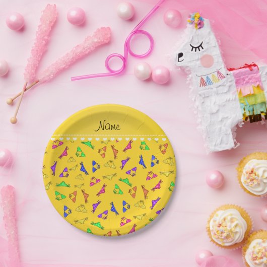 Aangepaste naam gele regenboogbikinis papieren bordje (Feest)
