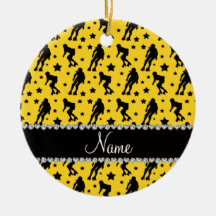 Aangepaste naam gele roller derby sterren keramisch ornament