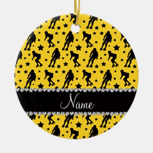 Aangepaste naam gele roller derby sterren keramisch ornament (Voorkant)