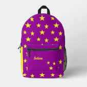 Aangepaste naam gele sterren op paarse bedrukte rugzak (Voorkant)