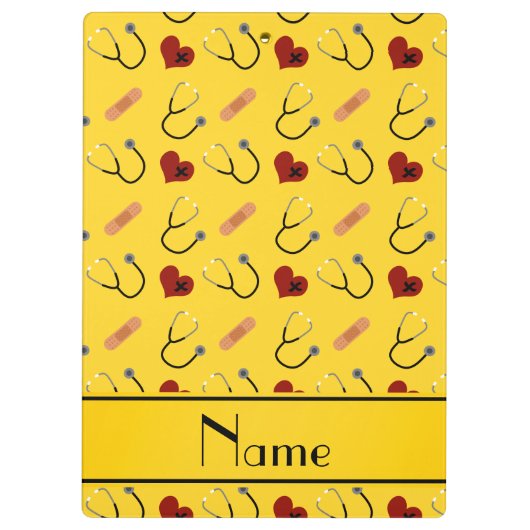 Aangepaste naam gele stethoscoopverband klembord (Achterkant)