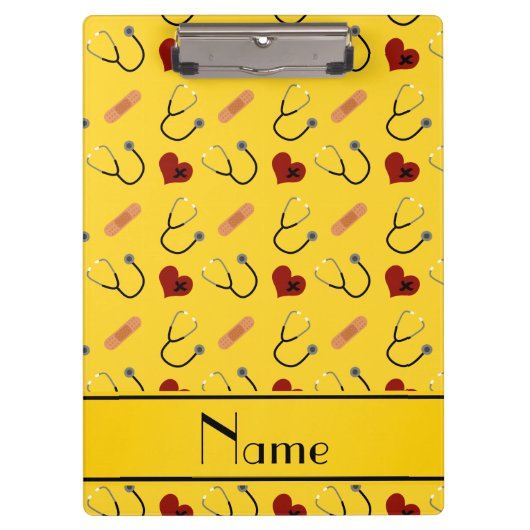 Aangepaste naam gele stethoscoopverband klembord (Voorkant)