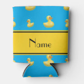Aangepaste naam gele stripe hemelblauwe rubbereend blikjeskoeler (Voorkant)