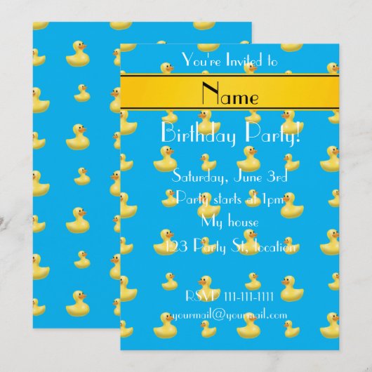 Aangepaste naam gele stripe hemelblauwe rubbereend kaart (Voorkant / Achterkant)