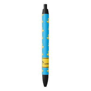 Aangepaste naam gele stripe hemelblauwe rubbereend zwarte inkt pen