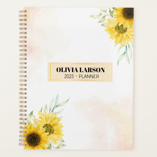 Aangepaste naam Gele Zonnebloem 2023 Planner (Voorkant)