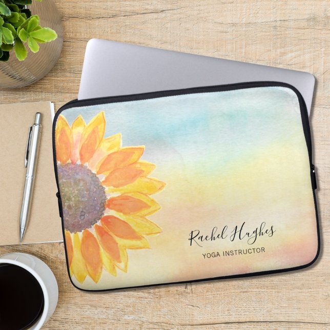 Aangepaste naam Gele zonnebloem Life Coach Laptop Sleeve (Creator heeft geüpload)