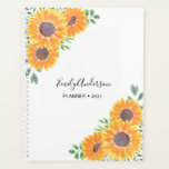 Aangepaste naam Gele Zonnebloem Planner<br><div class="desc">Zonnebloemen brengen vreugde! Deze  planner is versierd met waterverf zonnebloem en groen foliage op een witte achtergrond. U kunt het personaliseren door jouw naam toe te voegen en het jaar te veranderen. Oorspronkelijke Waterverf © Michele Davies.</div>