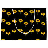 Aangepaste naam gele zonnebloemen op zwart groot cadeauzakje (Achterkant)