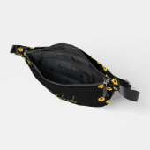 Aangepaste naam gele zonnebloemen op zwart heuptasje (Open)