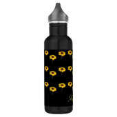 Aangepaste naam gele zonnebloemen op zwart waterfles  (Links)